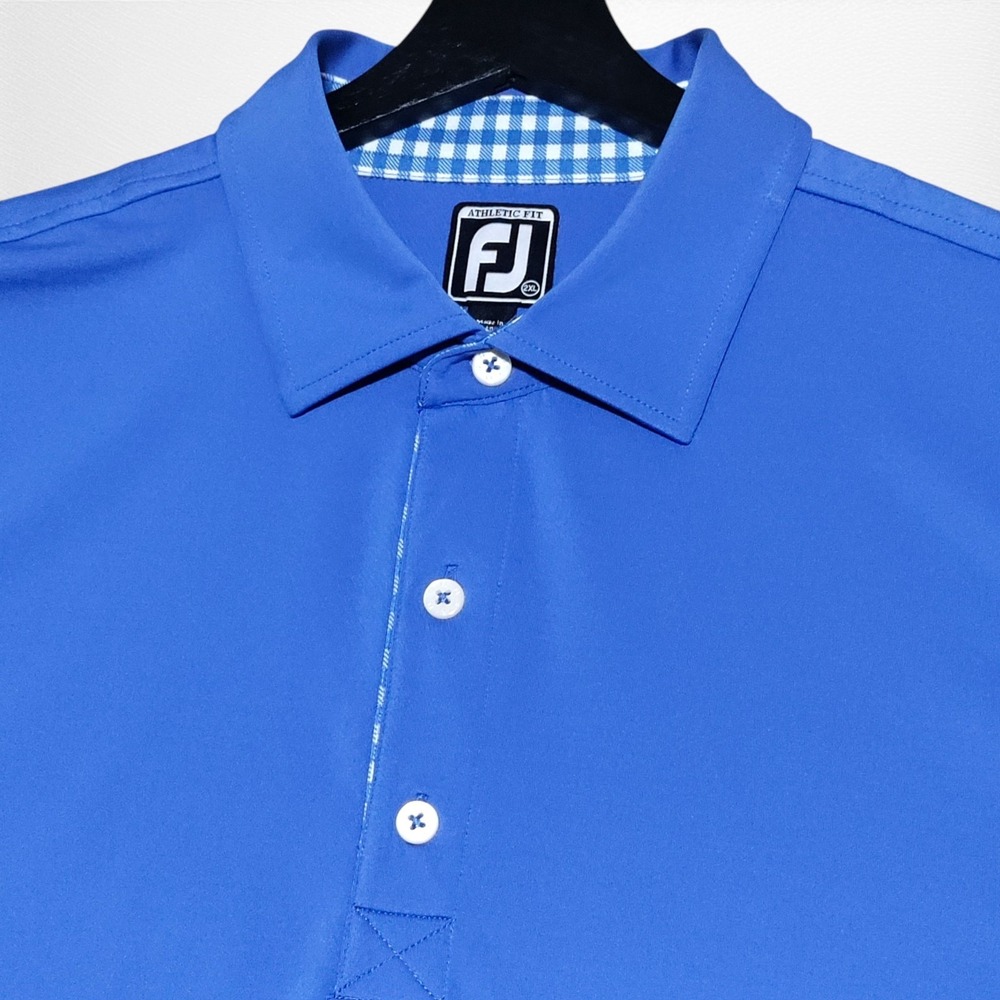 FootJoy Athletic Fit Golf Polo Shirt Mens 2XL Blue Plaid Contrast Trim FJ